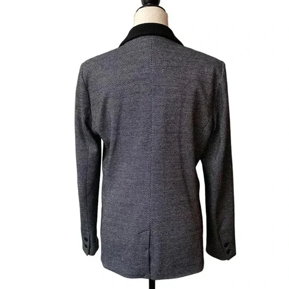 Ecru Knit Blazer Black White Dotted Boyfriend Jacket Rib Collar Size 12 - Picture 10 of 16